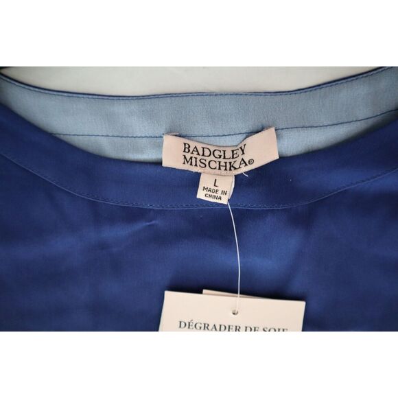 Badgley Mischka Women's Sz L Blue Ombré 100% Mulberry Silk Sleep/Lounge Set - Picture 4 of 16